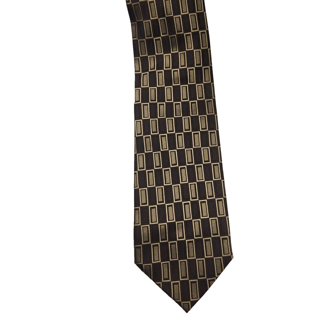 Joseph & Feiss Intl Mens Tie Silk Wide Long Black Gold‎ Geometric 62x4 Necktie